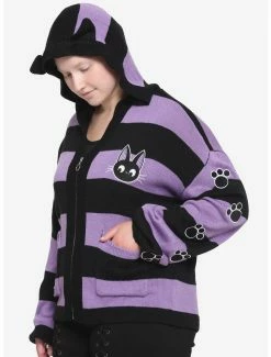 Deals ⌛ Studio Ghibli Kiki's Delivery Service Jiji Stripe Skimmer Girls Hooded Cardigan Plus Size 💯
