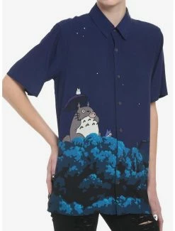 Best Sale 🔔 Her Universe Studio Ghibli My Neighbor Totoro Night Sky Oversized Girls Woven Button-Up 🌟